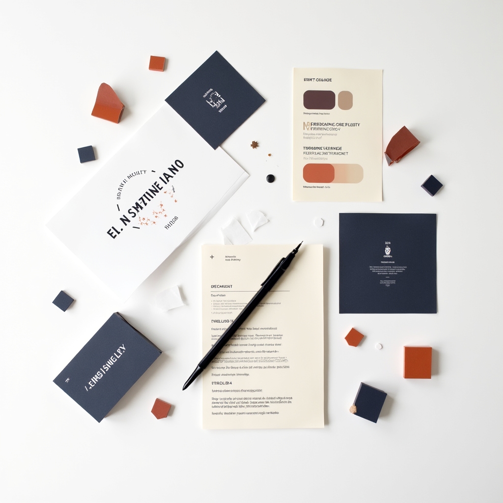 Graphic design brand identity project spread showing logo variations, colour palette and typography system on white background